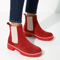 Chelsea boots in splitleer, dikke, geribbelde zool