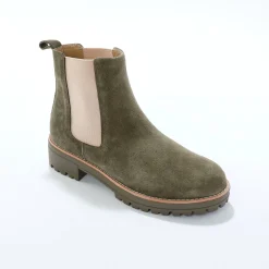 Chelsea boots in splitleer, dikke, geribbelde zool