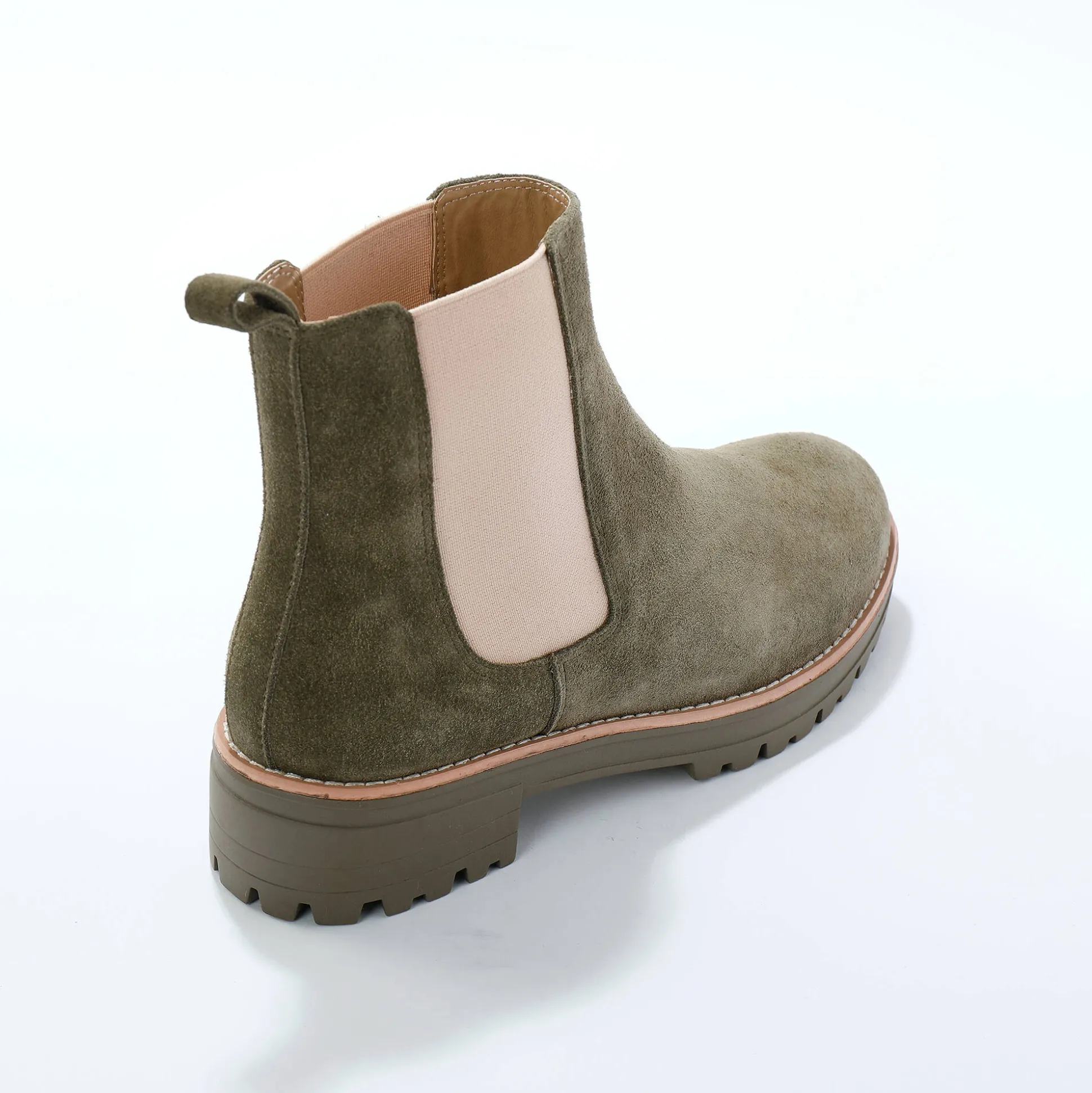 Chelsea boots in splitleer, dikke, geribbelde zool