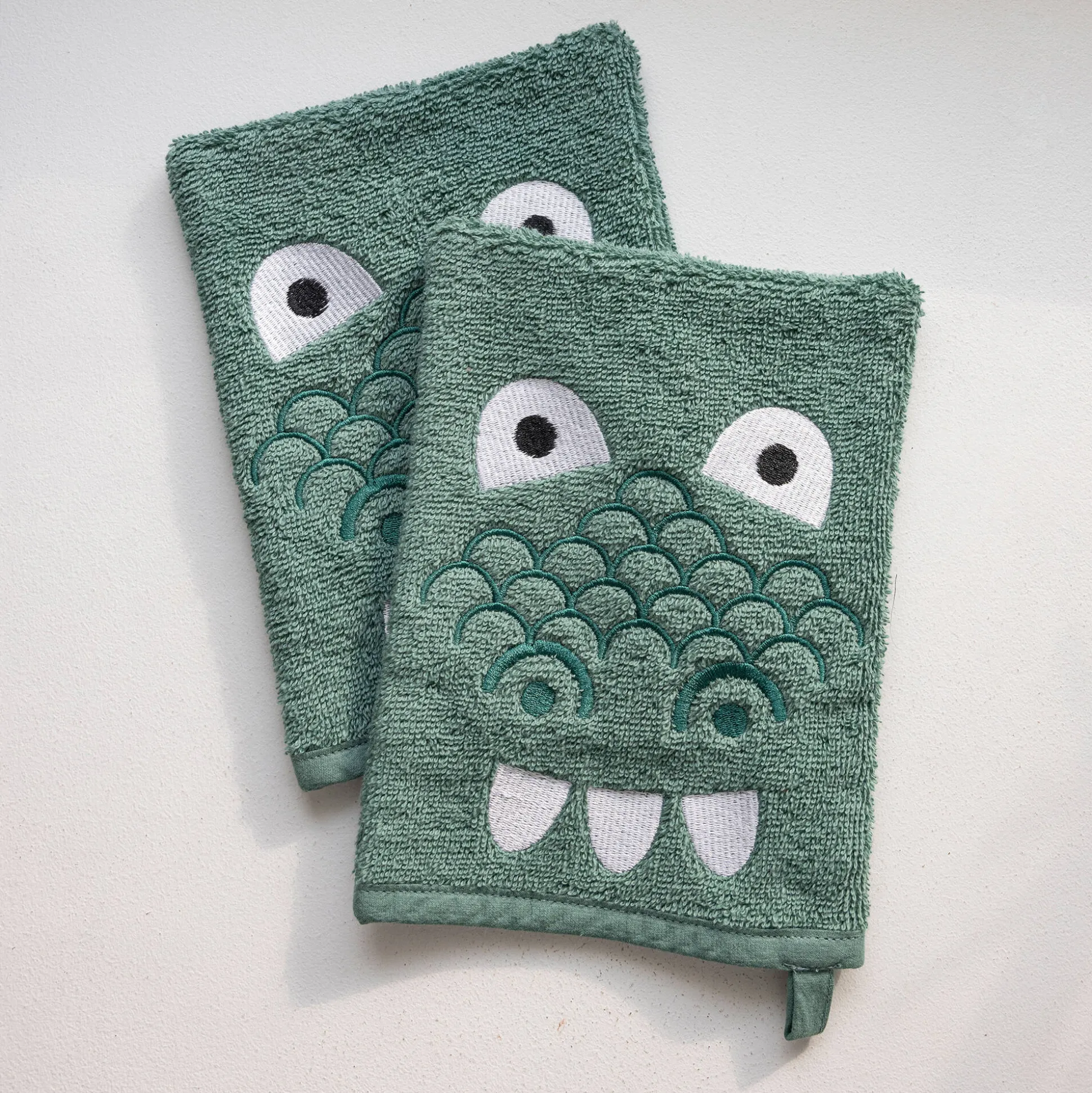 Collectie geborduurd kinderbadlinnen in katoen met dinosaurusmotief, personaliseerbaar - 380 g/m2