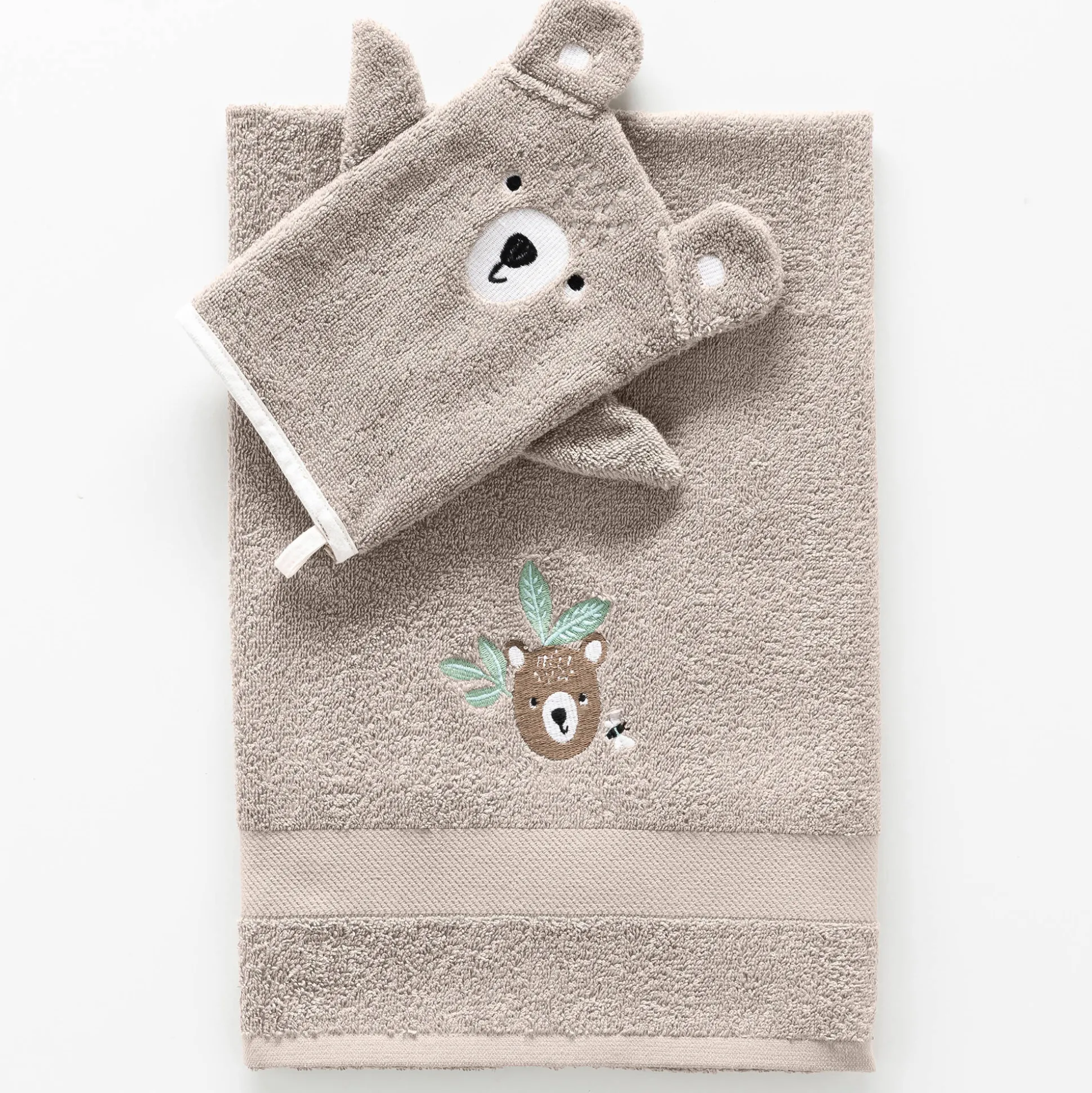 Collectie in badstof voor kinderen, geborduurd beertjesmotief, katoen - 380 g/m2
