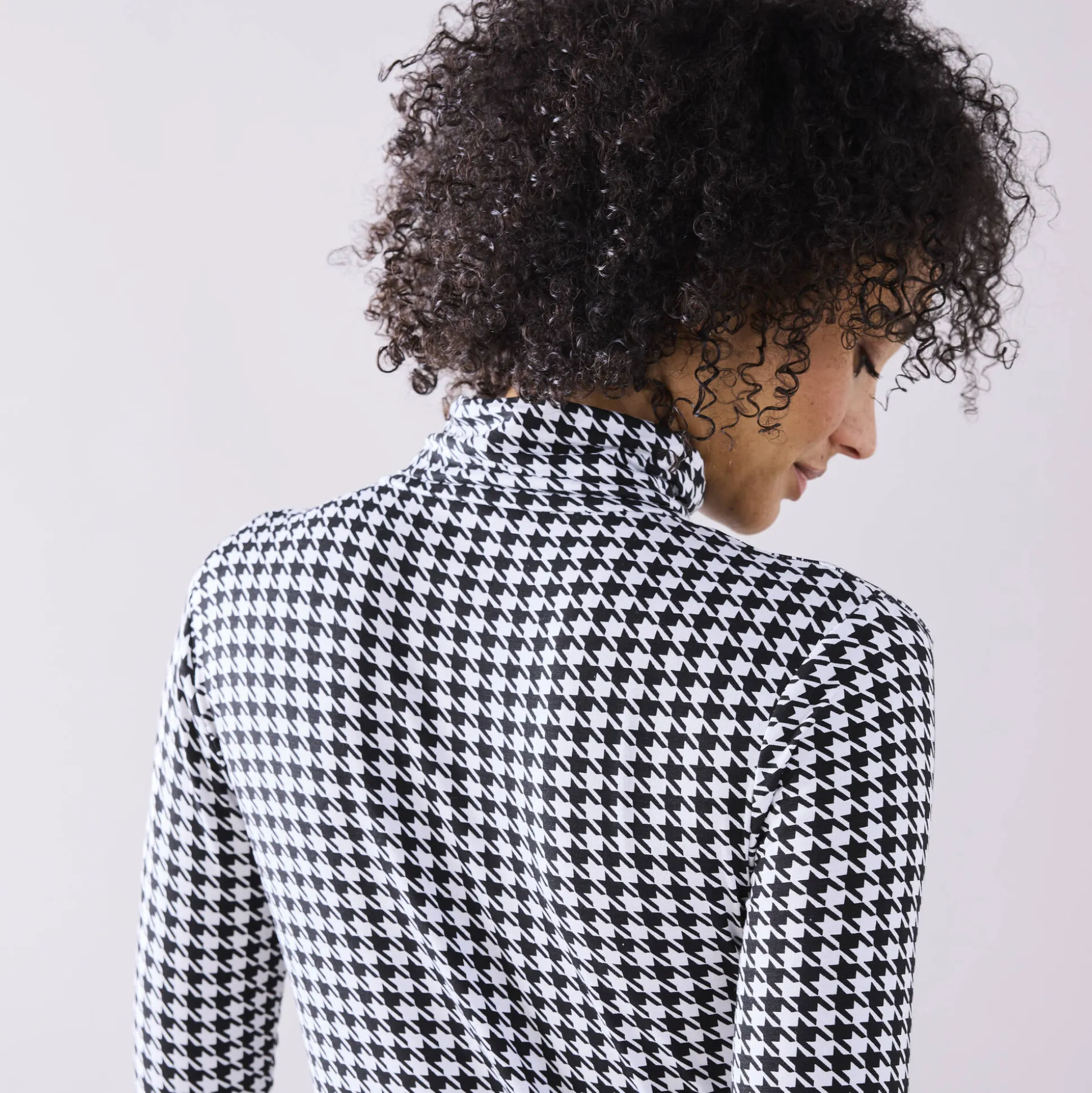 Coltrui met opstaande kraag en pied-de-poule print, stretch