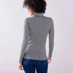 Coltrui met opstaande kraag en pied-de-poule print, stretch