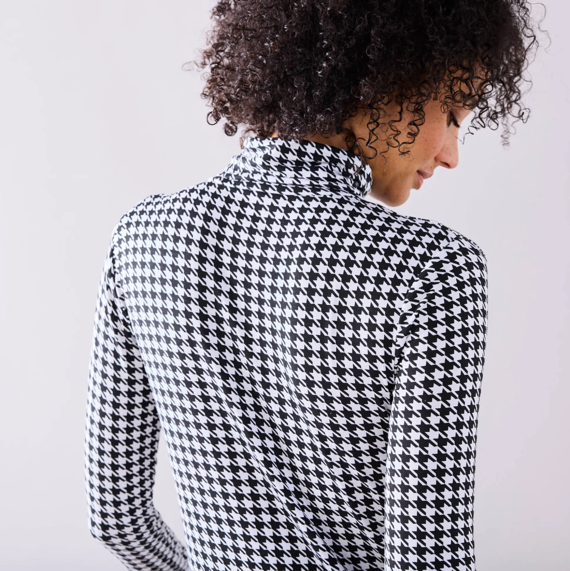Coltrui met opstaande kraag en pied-de-poule print, stretch