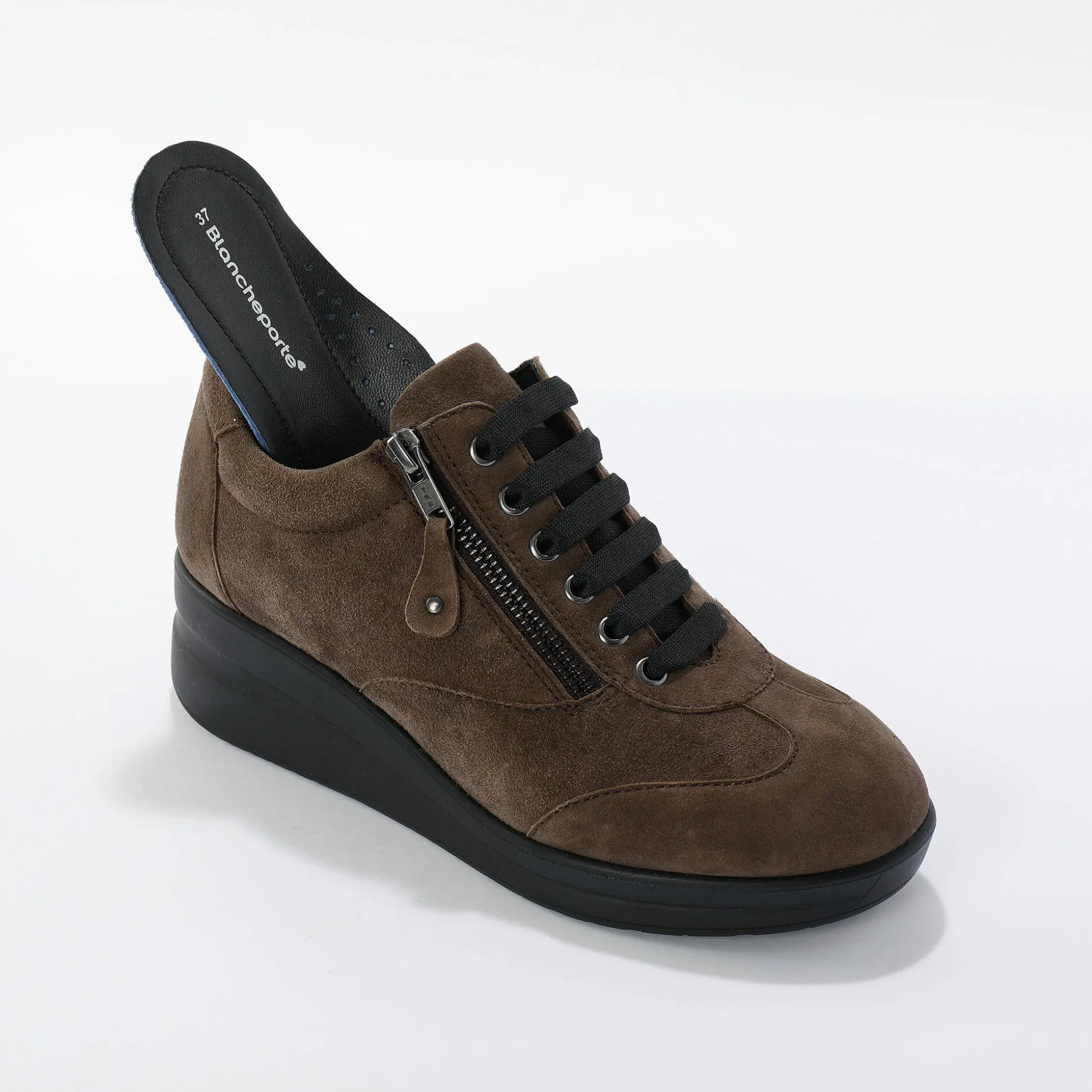 Comfortabele leren sneakers met sleehak, LWG gecertificeerd