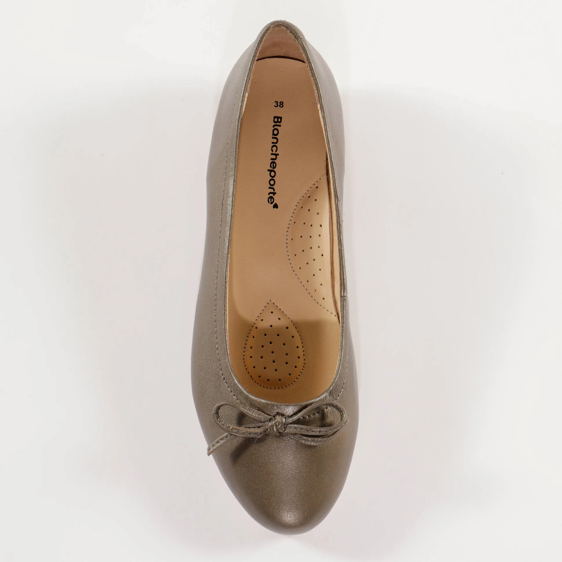 Comfortabele platte ballerina's in leer - bronskleur