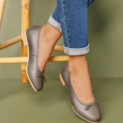 Comfortabele platte ballerina's in leer - bronskleur