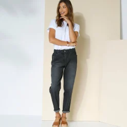 Comfortabele stretchjeans in 'mom' model, elastische taille