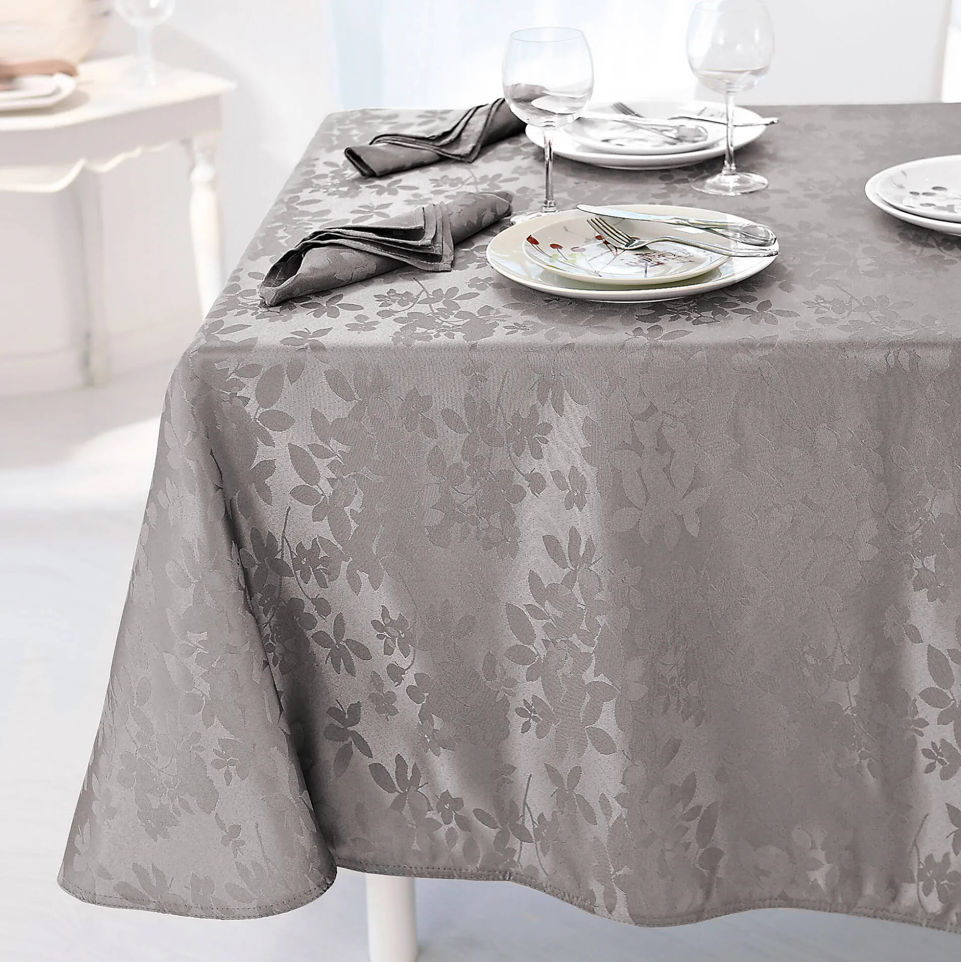 Damast tafellaken met bladerenprint Colombine®