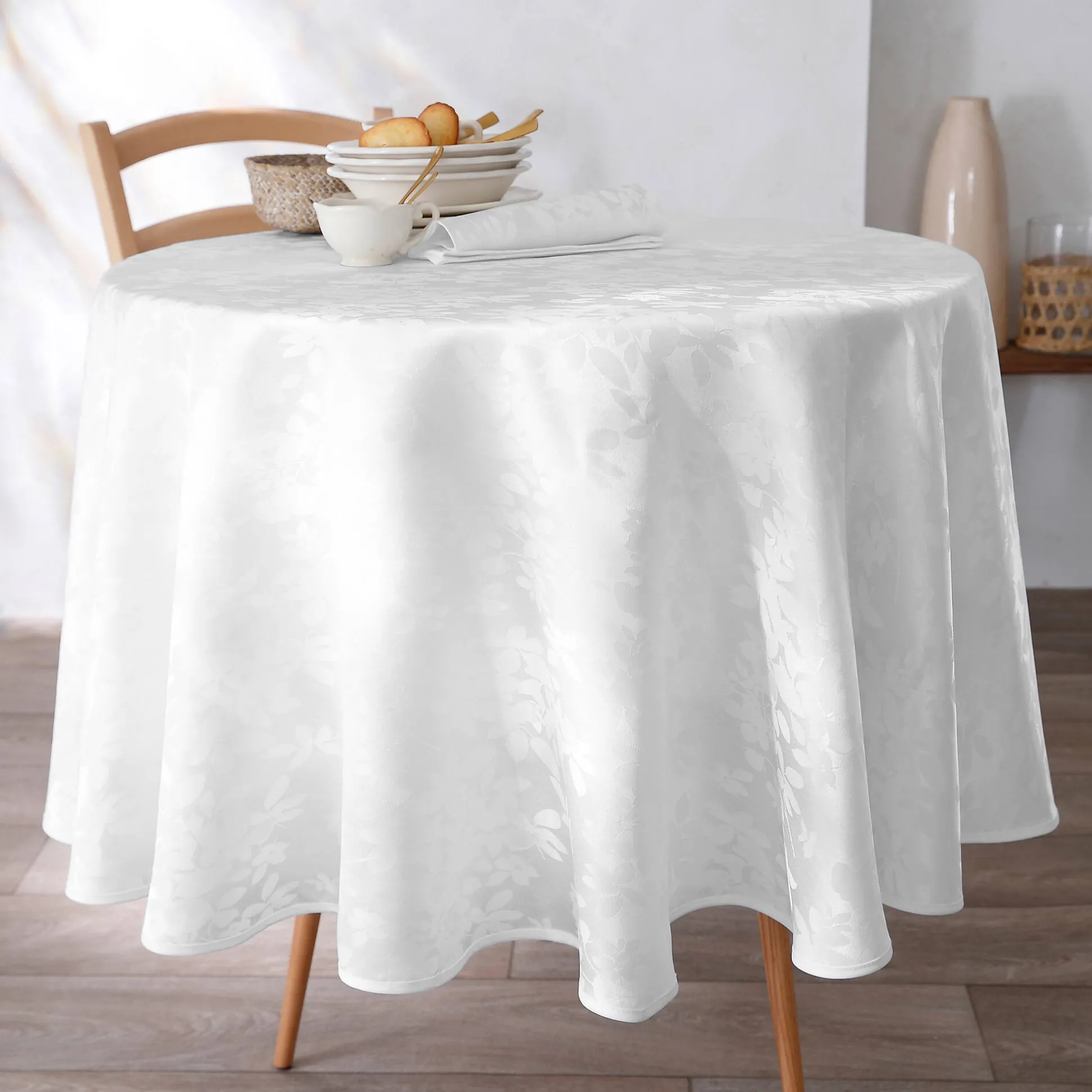 Damast tafellaken met bladerenprint Colombine®