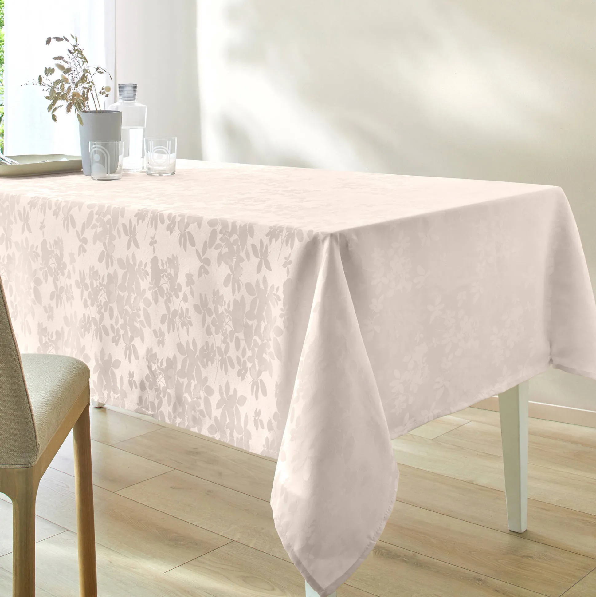 Damast tafellaken met bladerenprint Colombine®