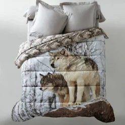 Dekbed in microvezel met "wolf" fotoprint 400 g/m2