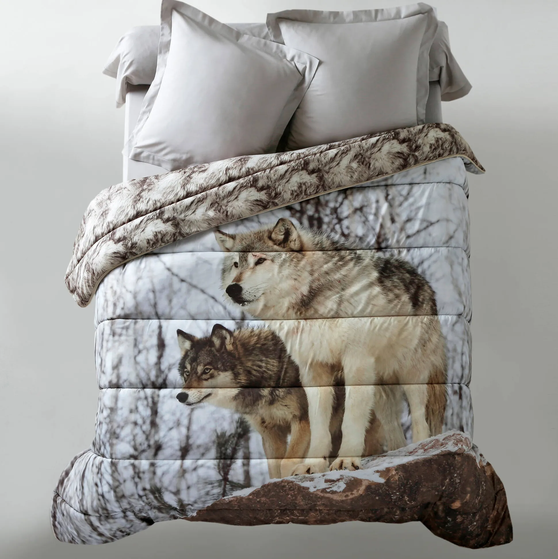 Dekbed in microvezel met "wolf" fotoprint 400 g/m2