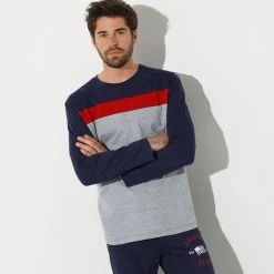 Driekleurig pyjamashirt met lange mouwen