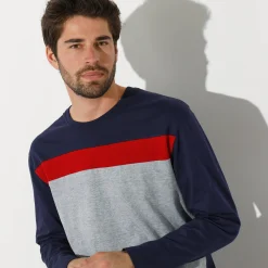 Driekleurig pyjamashirt met lange mouwen