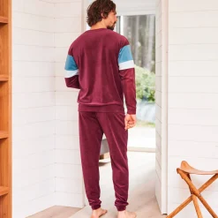 Driekleurige pyjama in velours, lange mouwen