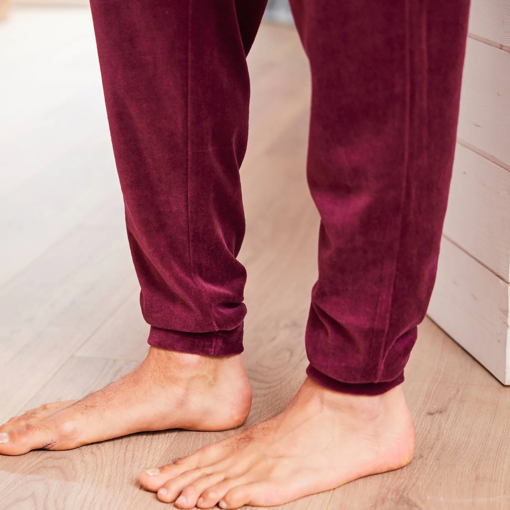 Driekleurige pyjama in velours, lange mouwen