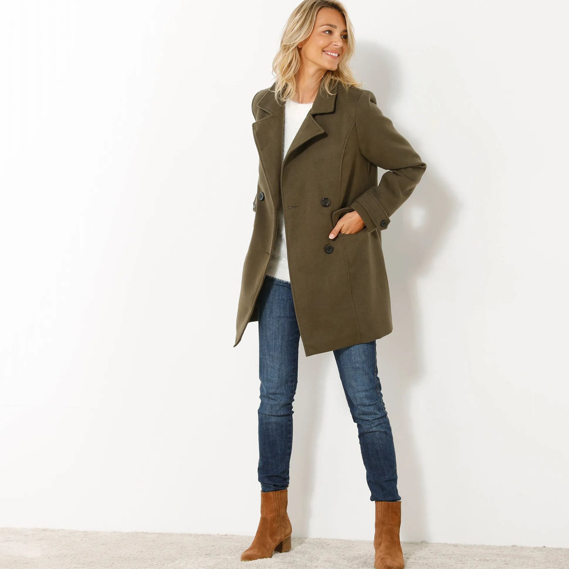 Effen cabanmantel met knoopsluiting