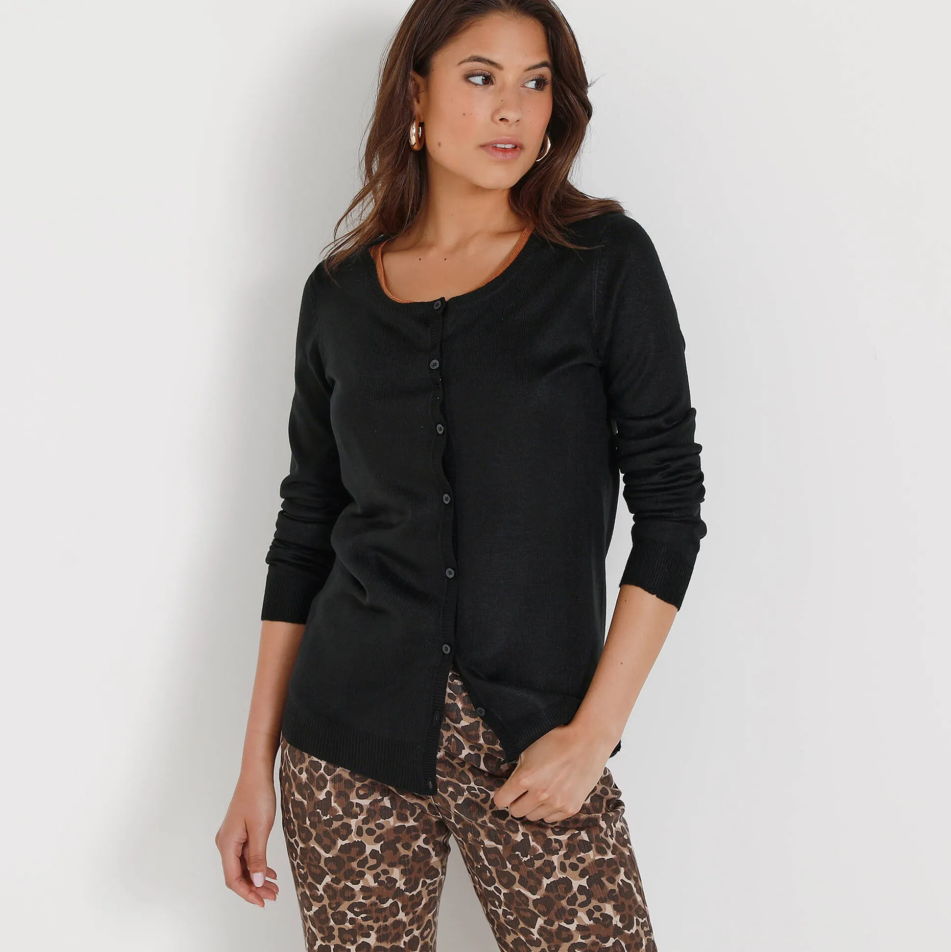 Effen cardigan met kasjmiertouch