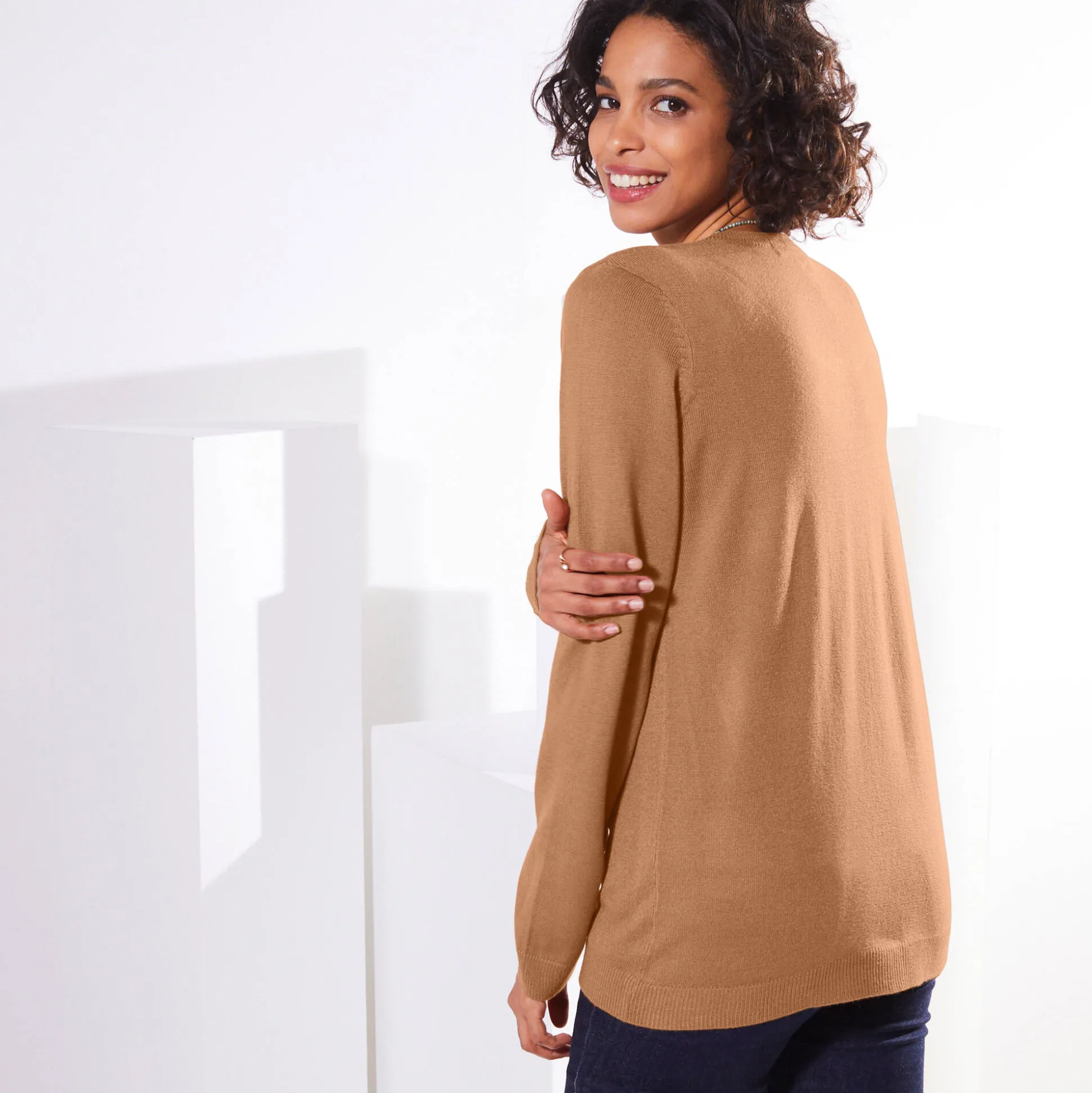 Effen cardigan met kasjmiertouch