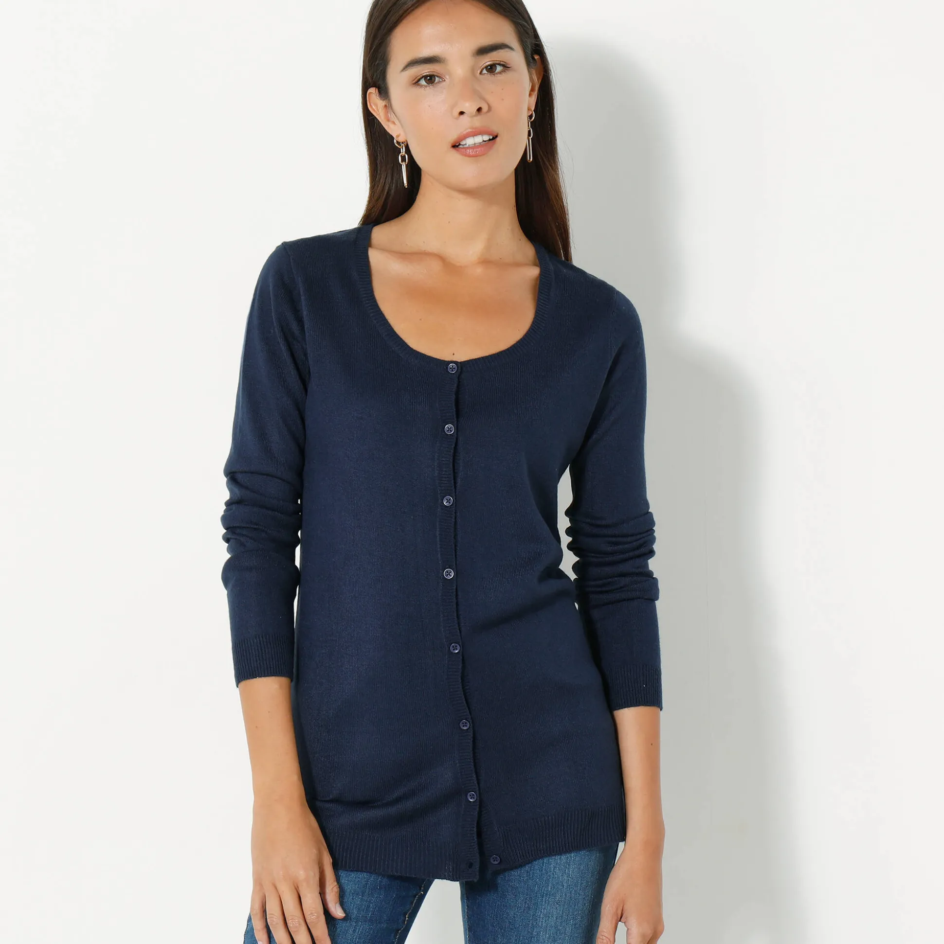Effen cardigan met kasjmiertouch