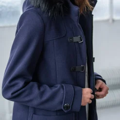 Effen duffelcoat met kap in nepbont