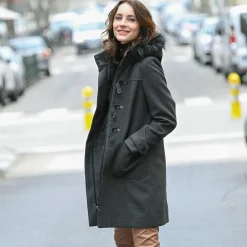 Effen duffelcoat met kap in nepbont