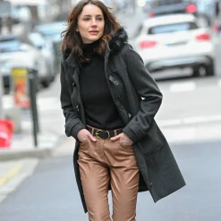 Effen duffelcoat met kap in nepbont