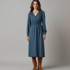 Effen jurk met lange mouwen, strookdetails