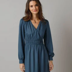 Effen jurk met lange mouwen, strookdetails