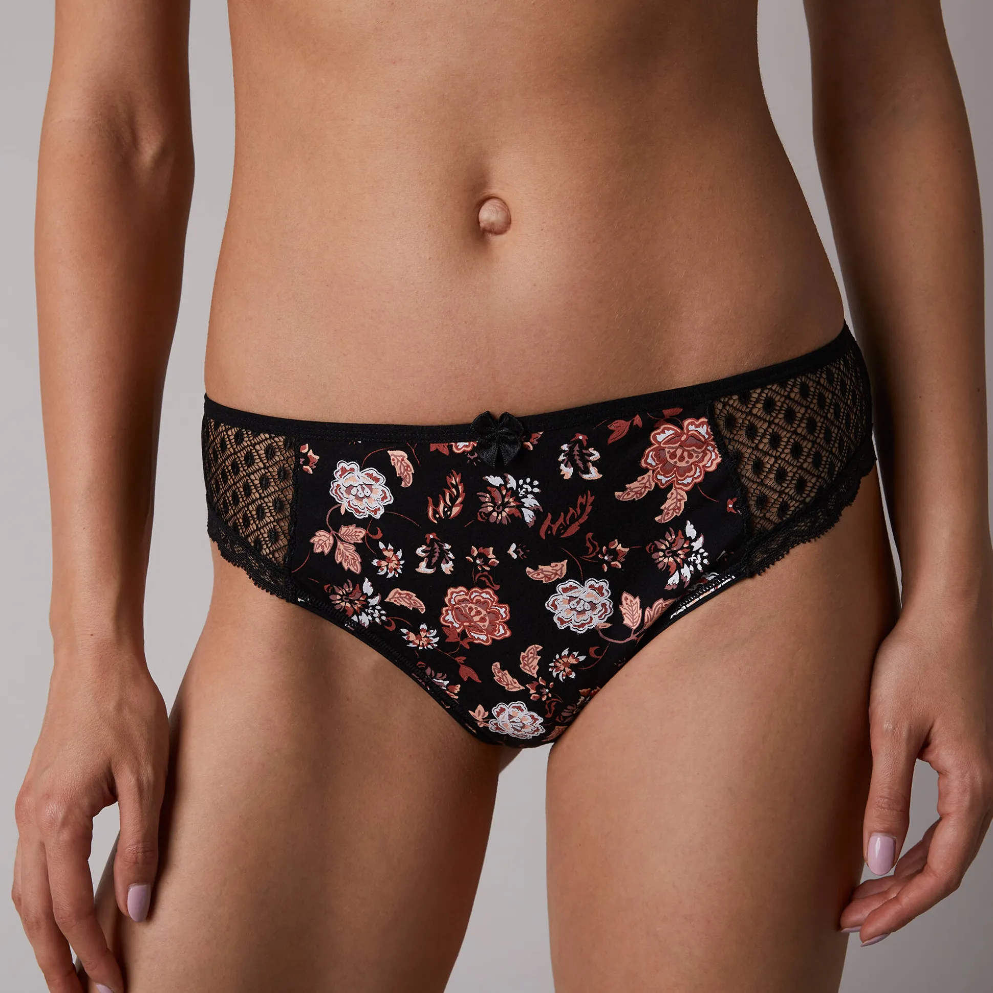 Effen midibroekje in katoen en kant met bloemenprint Tropea - set van 4