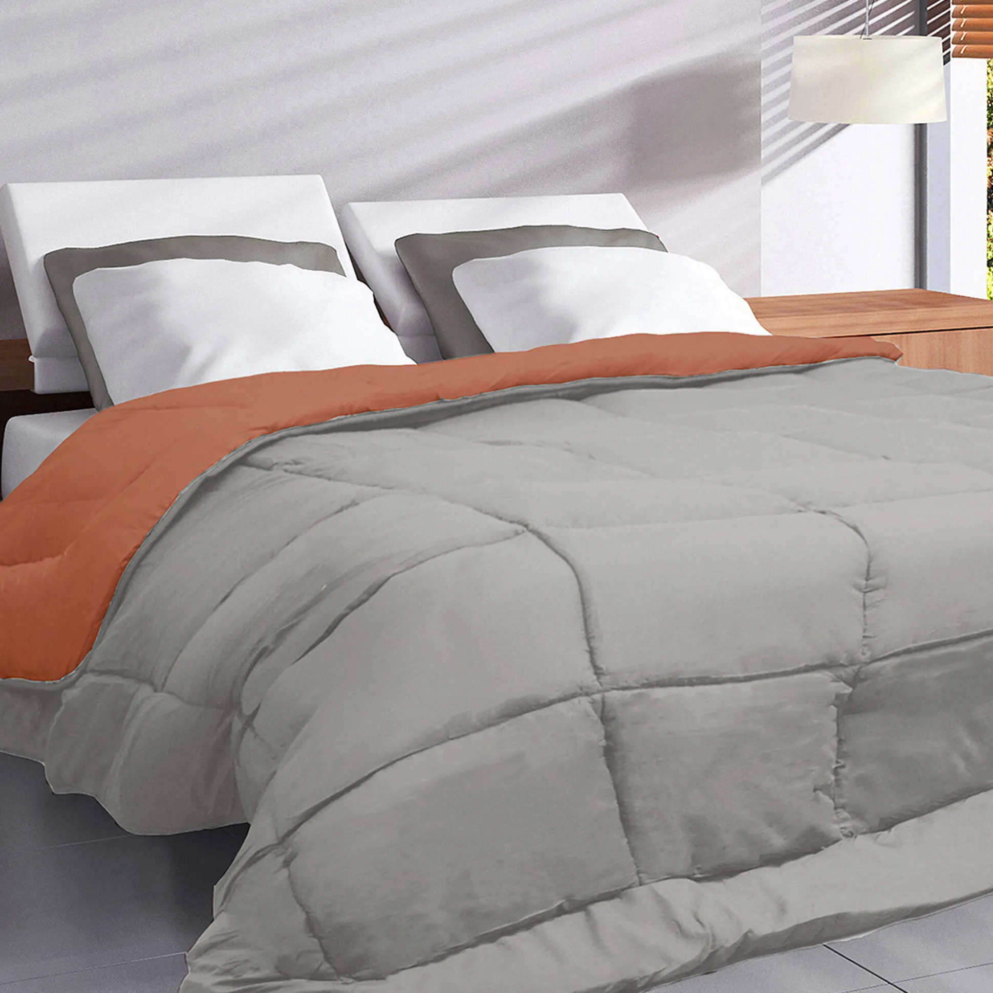 Effen, omkeerbaar dekbed in microvezel, 400g/m2