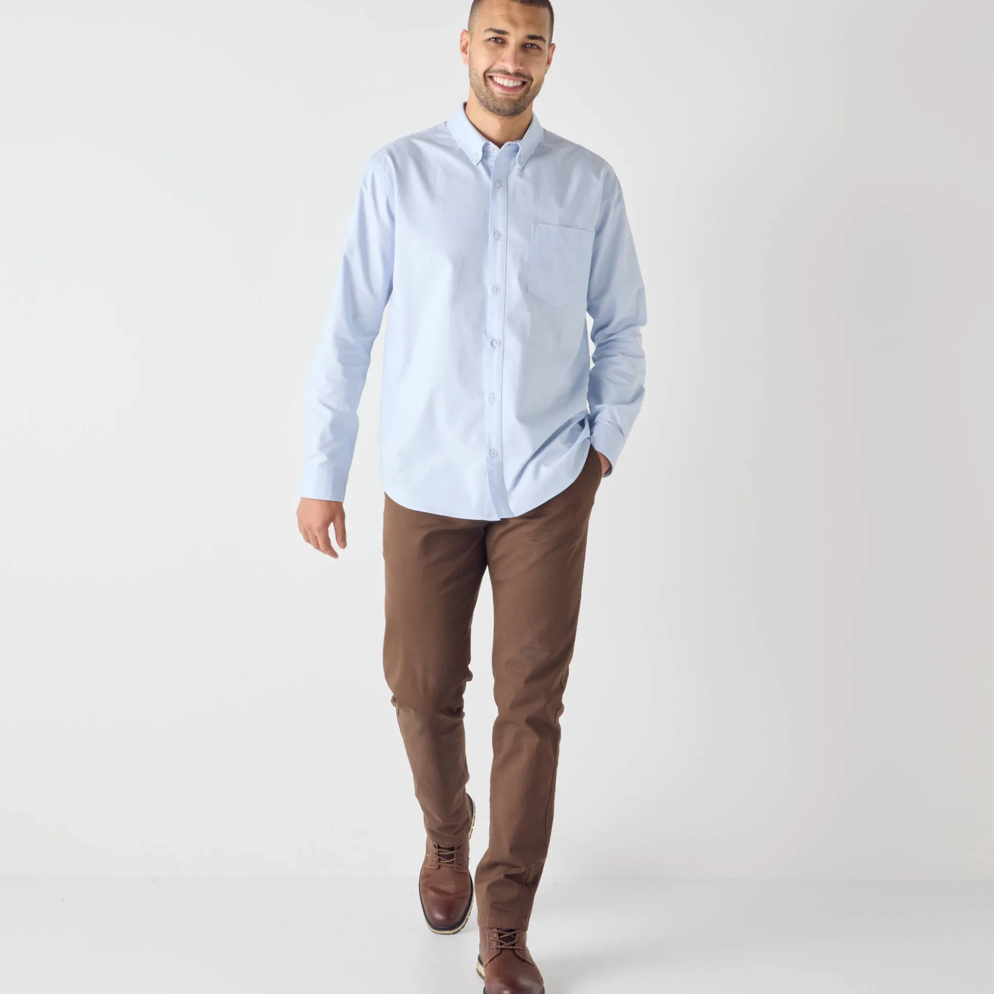 Effen Oxford-hemd met knoopsluiting en lange mouwen