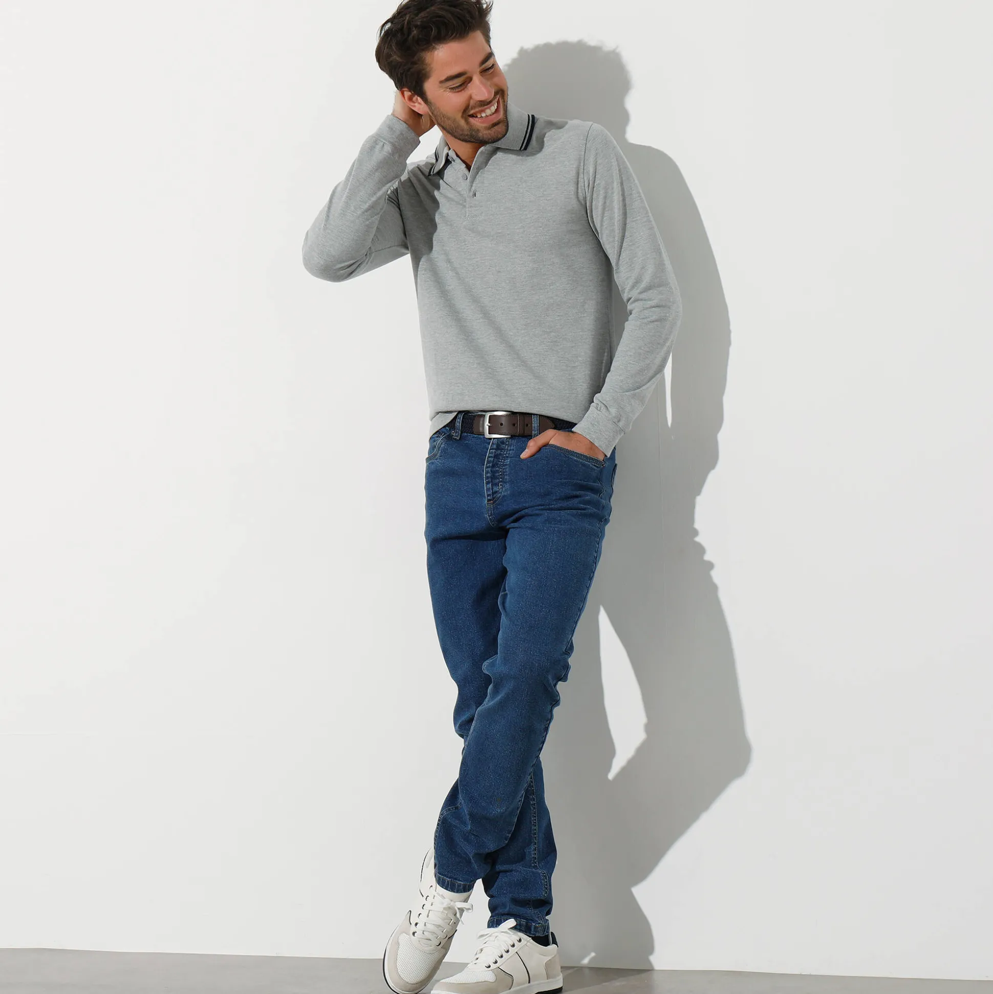 Effen polo in piquétricot met lange mouwen
