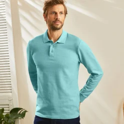 Effen polo in piquétricot met lange mouwen