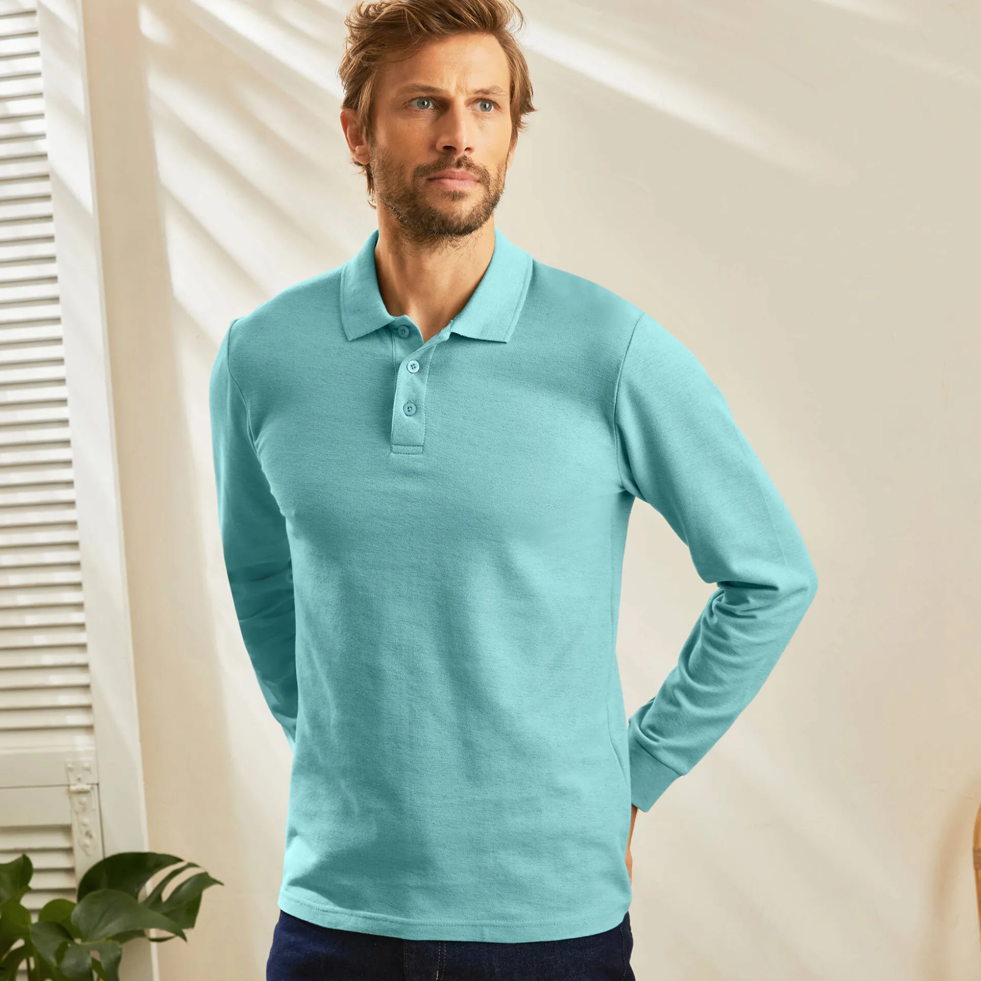 Effen polo in piquétricot met lange mouwen