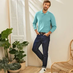 Effen polo in piquétricot met lange mouwen