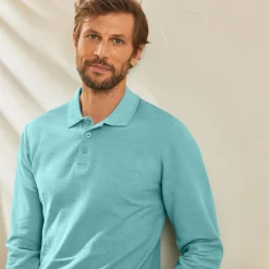 Effen polo in piquétricot met lange mouwen