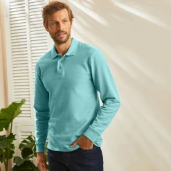 Effen polo in piquétricot met lange mouwen