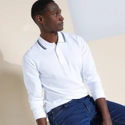 Effen polo in piquétricot met lange mouwen