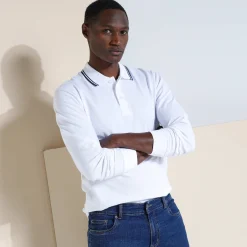 Effen polo in piquétricot met lange mouwen