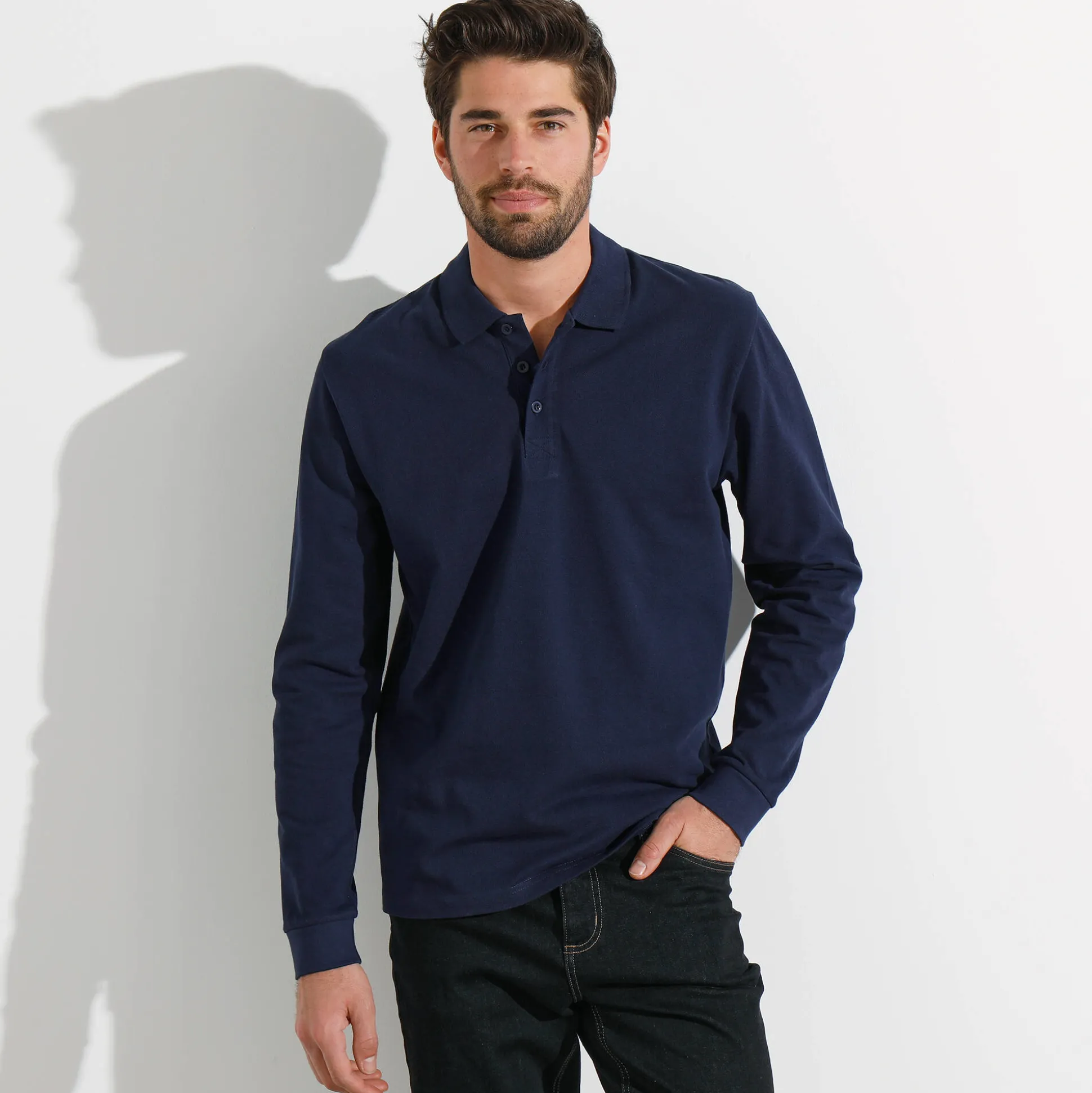 Effen polo in piquétricot met lange mouwen
