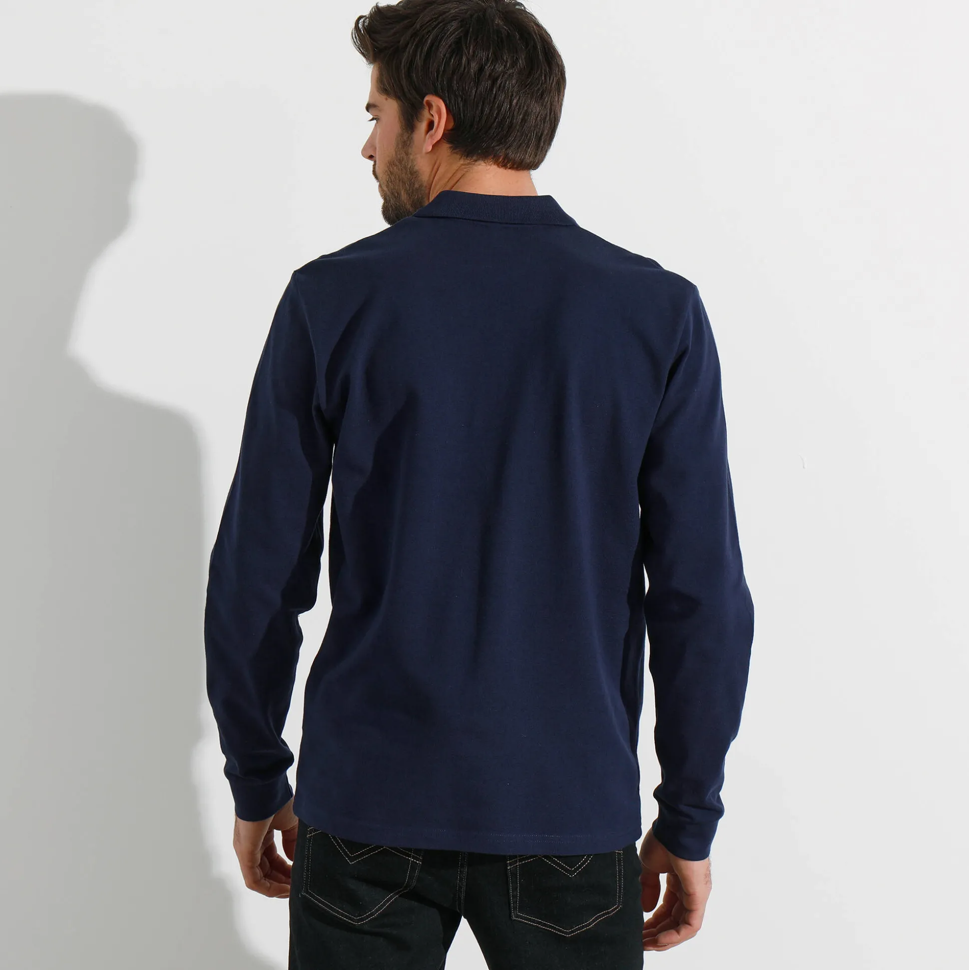 Effen polo in piquétricot met lange mouwen