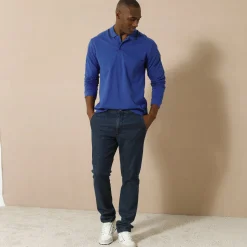 Effen polo in piquétricot met lange mouwen