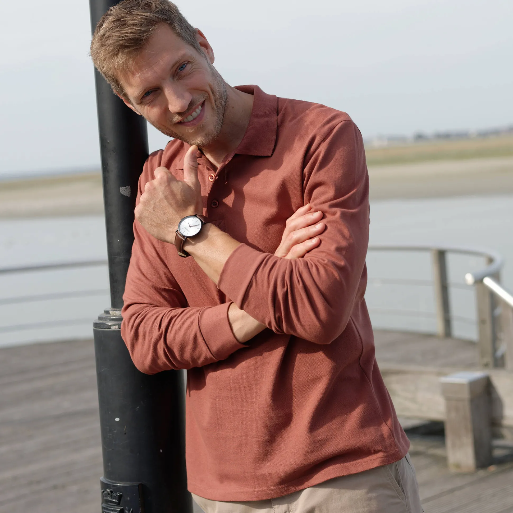 Effen polo in piquétricot met lange mouwen