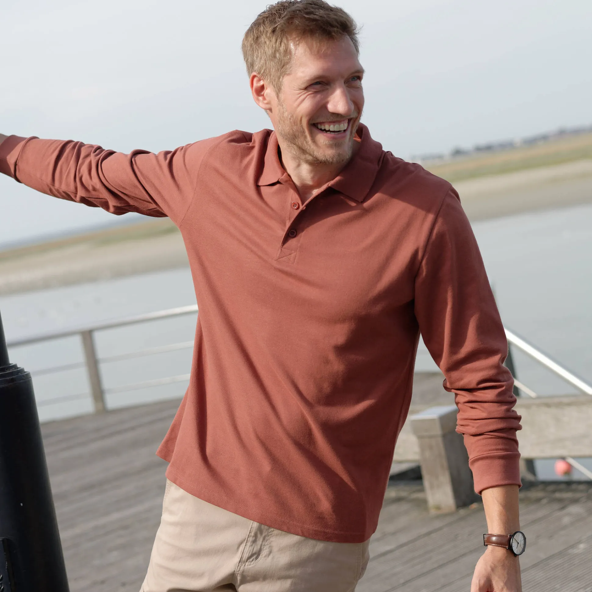 Effen polo in piquétricot met lange mouwen
