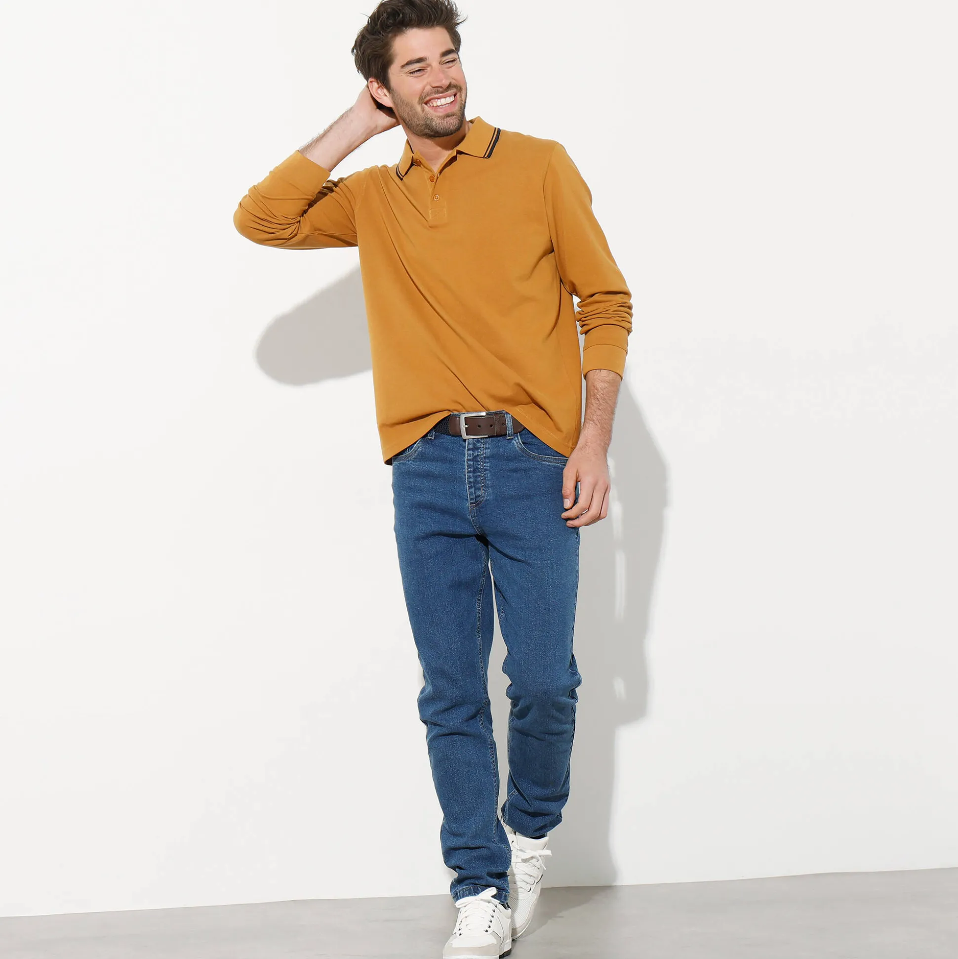 Effen polo in piquétricot met lange mouwen