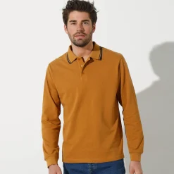 Effen polo in piquétricot met lange mouwen