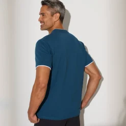 Effen polo in piquétricot, met maokraagje en korte mouwen