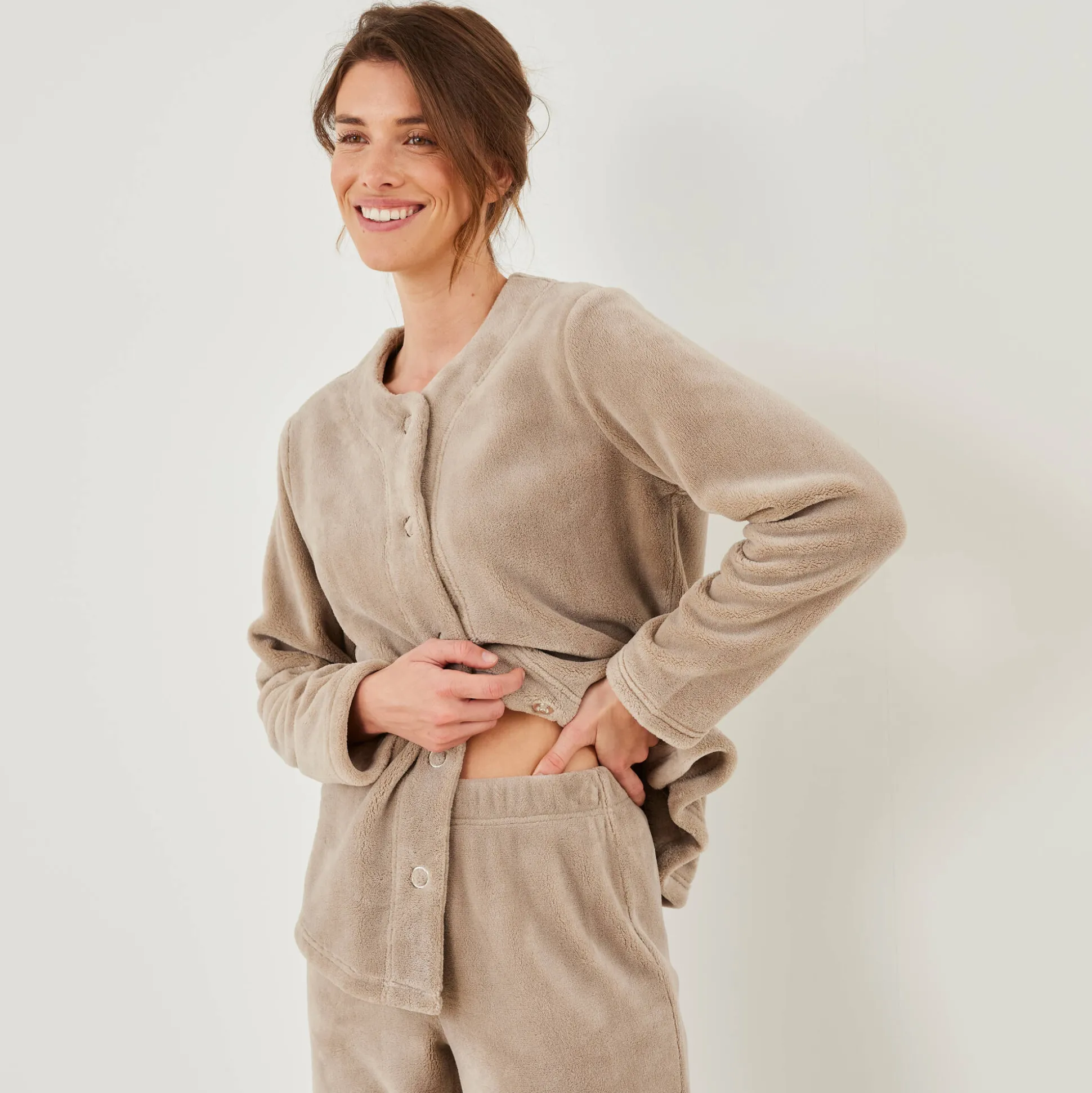 Effen pyjama in fleece